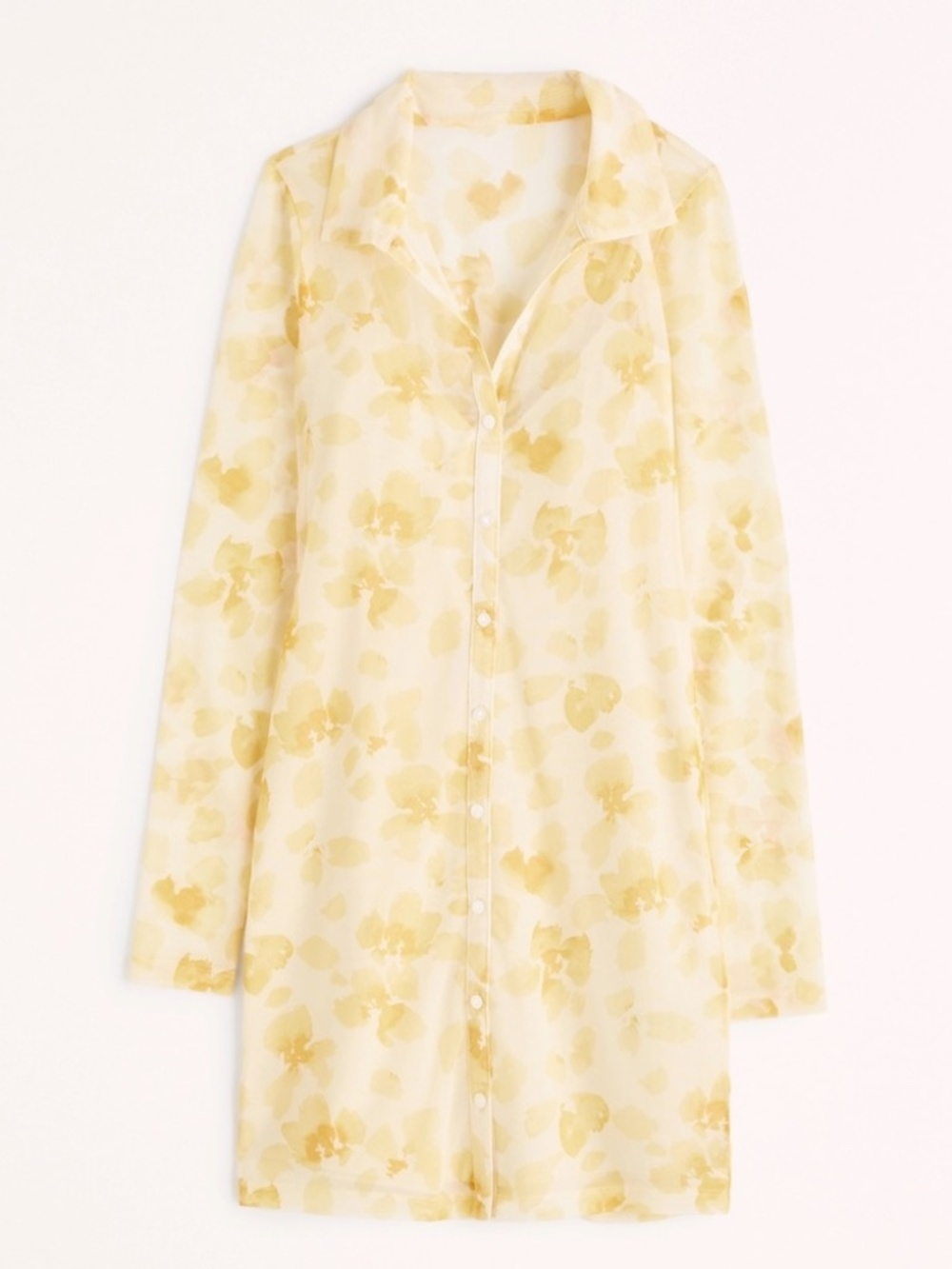 Abercrombie & Fitch Long-Sleeve Mesh Shirt Dress– Yellow Floral | Size S Tall
